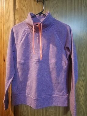 Reebok Heather Purple Quarter-Zip Fleece Pullover with Coral Drawstrings - Small